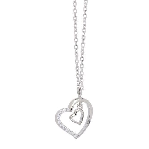 FB, Dije Con Cadena De Plata 925 Corazón Con Circonita Blanca Cristal, Con Cadena De 42 Cms Y Con Acabado En Rodio