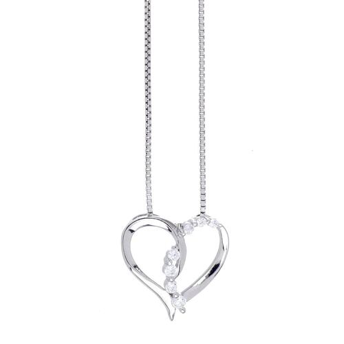 FB, Dije con cadena de plata 925 corazon con circonita blanca cristal, con cadena de 42 cms y  con acabado en rodio
