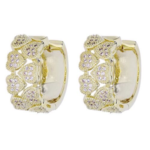 FB, Arracada corazones con circonita blanca, con acabado en chapado oro