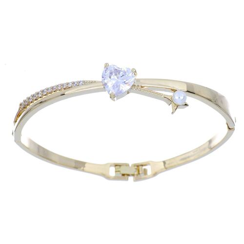FB, Brazalete Corazón Con Circonita Blanca, Con Acabado En Chapado Oro