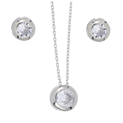 Set Arete dije cadena de plata 925 con circonita blanca, con cadena de 42 cms y acabado en rodio