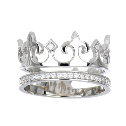 Anillo de plata 925 corona con circonita blanca, acabado en rodio