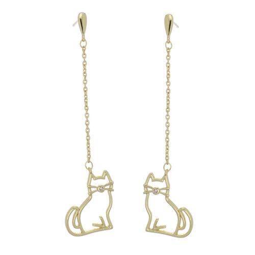 Aretes Largos Gatito Chapado Oro Coco Cherie