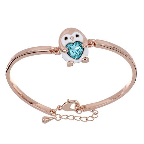 Brazalete Pingüino Corazón Aquamarina Chapado Oro Rosa Camilla