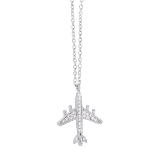 Dije con Cadena Plata .925 Avión Circonita Blanca Cristal Acabado en Rodio Farfalla Bonetti Plata 925