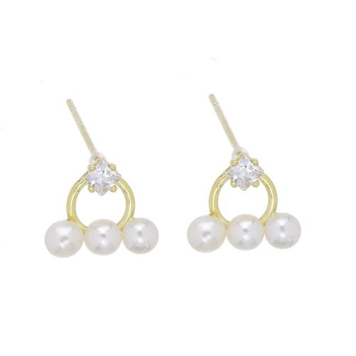 Aretes Plata .925 Perla y Circonita Blanca Chapado Oro Ziane Plata .925