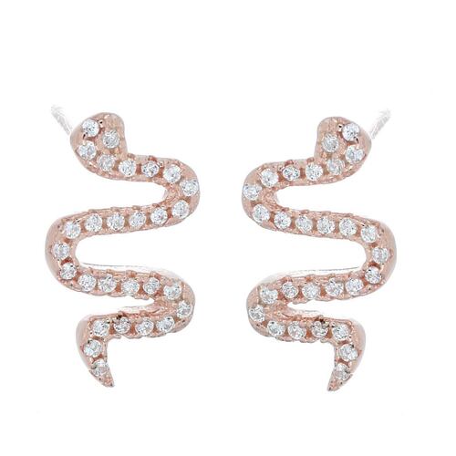 Aretes Serpiente Circonita Blanca Acabado en Chapado Oro Rosa Ziane Plata 925