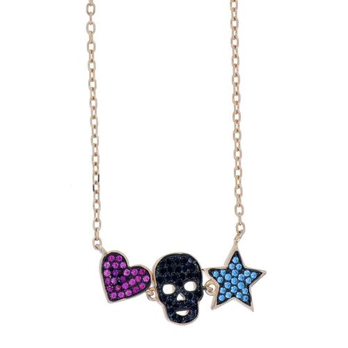 Gargantilla Corazón+Calavera+Estrella cadena 42 cms Acabado en Chapado Oro Rosa Ziane Plata 925