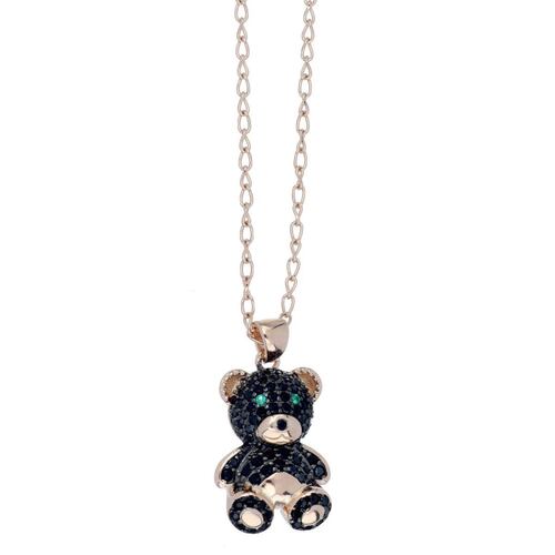 Dije Osito con Circonita Negra Recubrimiento Rutenio con cadena 42 cms Acabado en Chapado Oro Rosa Ziane Plata 925