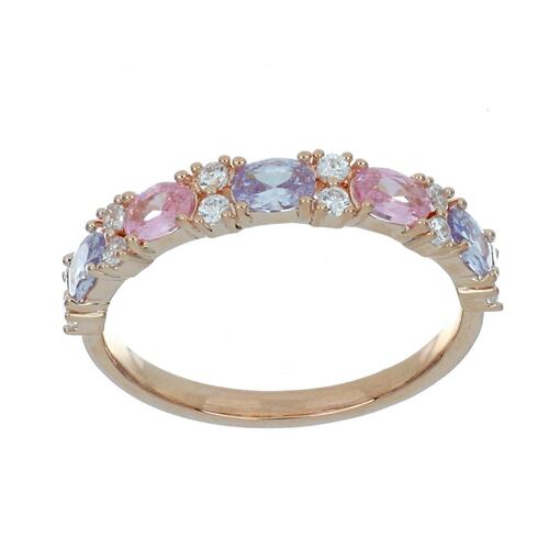 Anillo Circonita Rosa y Lavander Chapado Oro Rosa Farfalla Bonetti