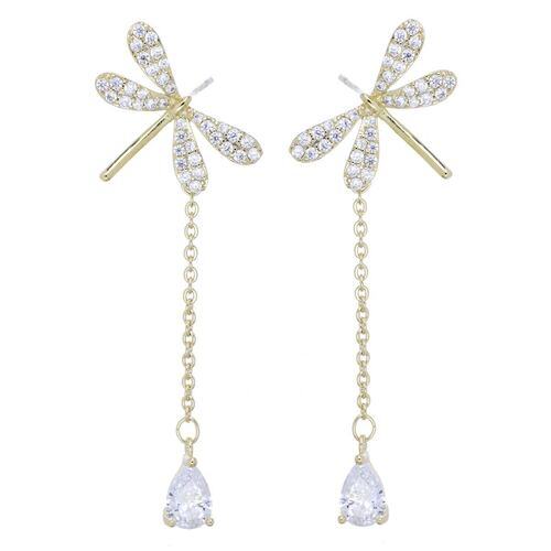 Aretes Libélula Circonita Blanca Chapado Oro Farfalla Bonetti