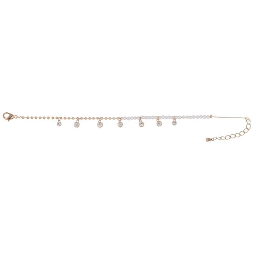 Pulsera Cadena Perlitas Blancas con Dije Chatones Chapado Oro Rosa Korei