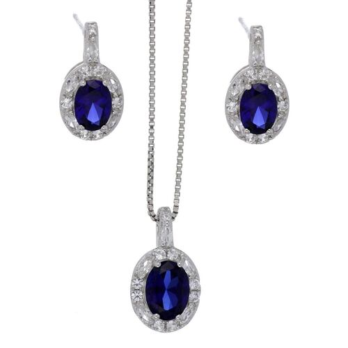 Set Aretes+Dije+Cadena Plata .925 Circonita Sapphire Acabado en Rodio Farfalla Bonetti Plata 925