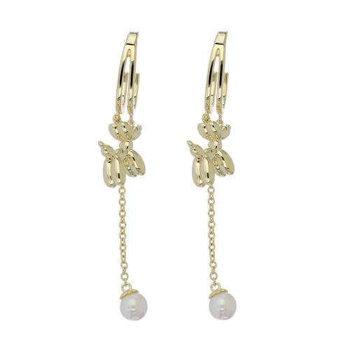 Aretes Largos Perrito Globo Chapado Oro Korei