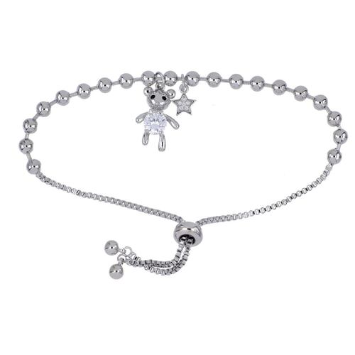 Pulsera Autoajustable Osito Circonita Blanca Acabado Rodio Cherie