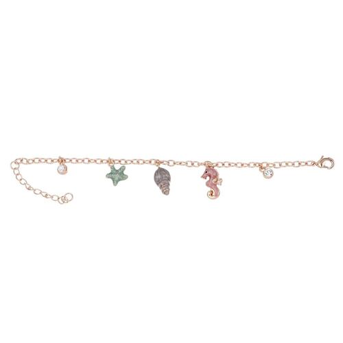 Pulsera con Dijes Caballito Mar, Concha y Estrella de Mar Chapado Oro Rosa Cherie