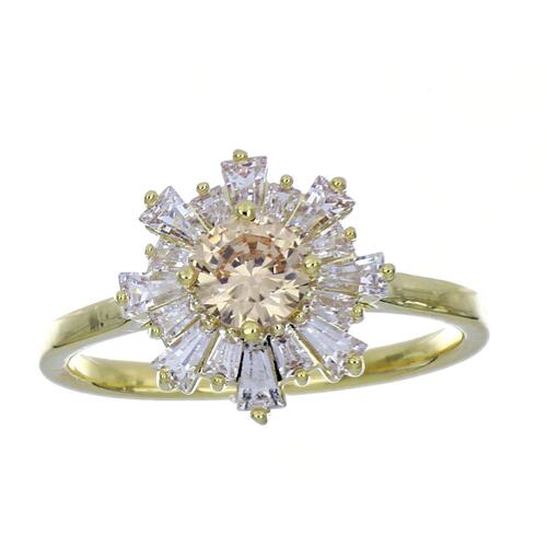 Anillo Rosetón Circonita Champagne Chapado Oro Farfalla Bonetti