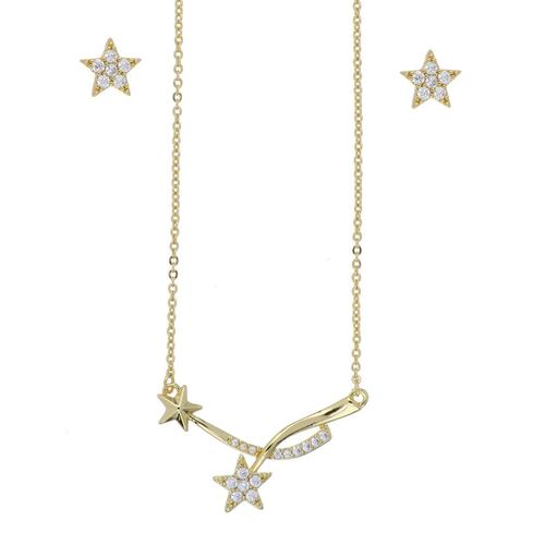 Set Aretes+Gargantilla con Cadena Estrellas Circonita Blanca Chapado Oro Farfalla Bonetti