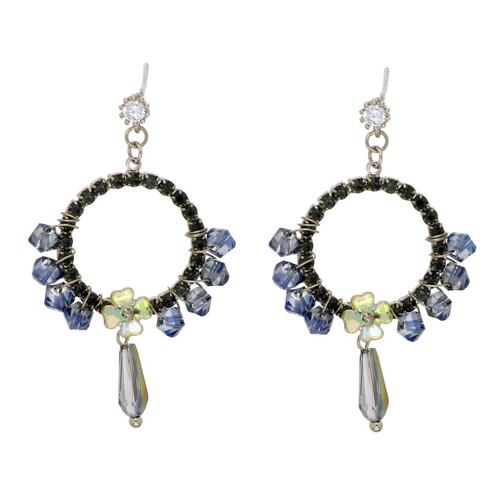 Aretes Cristales Tonos Negro y Azul Chapado Oro Coffee Cherie