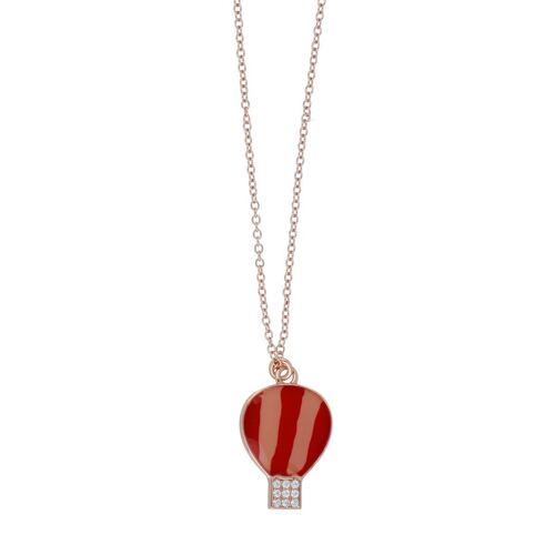Dije Cadena Plata .925 Globofia Aerostático Esmalte Rosa Chapado Oro Rosa Ziane
