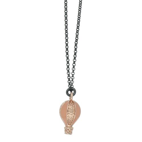 Dije Cadena Plata .925 Globo Aerostático Esmalte Rosa Chapado Oro Rosa Ziane