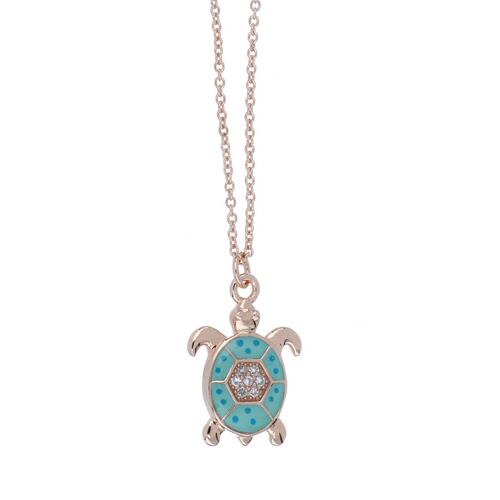 Dije Cadena Plata .925 Tortuga Esmalte Azul-Turquesa Chapado Oro Rosa Ziane