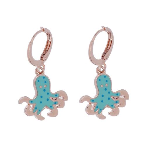 Aretes Plata .925 Pulpo Esmalte Azul Turquesa Chapado Oro Rosa Ziane