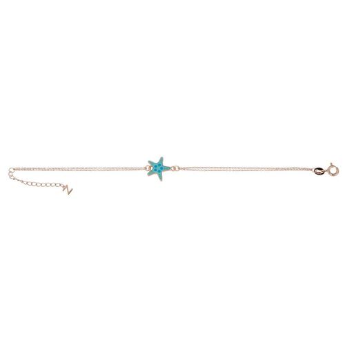 Pulsera Doble Cadena Plata .925 Estrella de Mar Esmalte Turquesa Chapado Oro Rosa Ziane