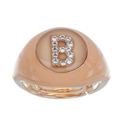 Anillo Plata .925 Letra B Esmalte Rosa Chapado Oro Rosa Ziane