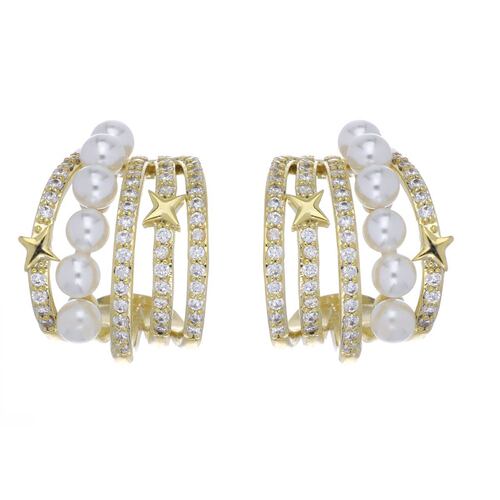 Aretes Perlas Blancas Chapado Oro Korei
