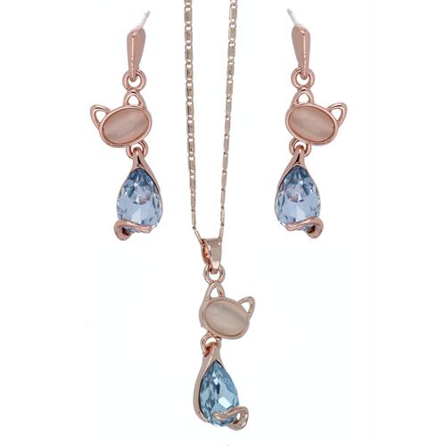 Juego Arete y Dije Gatito Chapado Oro Rosa Camilla