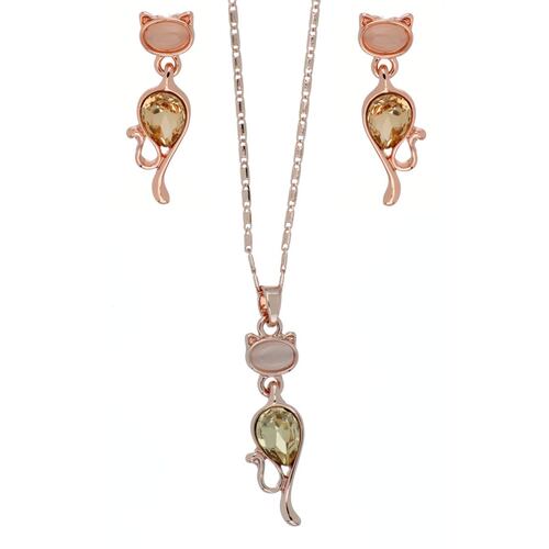 Juego Arete y Dije Gatito Chapado Oro Rosa Camilla