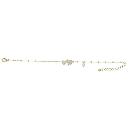 Pulsera Cadena Corazones Circonita Blanca Chapado Oro Korei