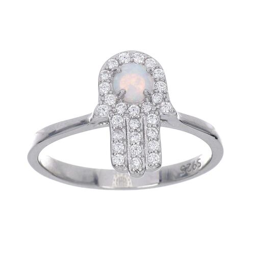 Anillo de Mano Fatima con Piedra Blanco Opal Acabado en Rodio Plata 925 Farfalla 925