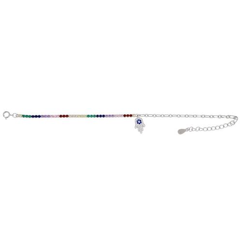Pulsera Cadena con Dije Mano Fatima con Acabado en Rodio Plata 925 Farfalla 925