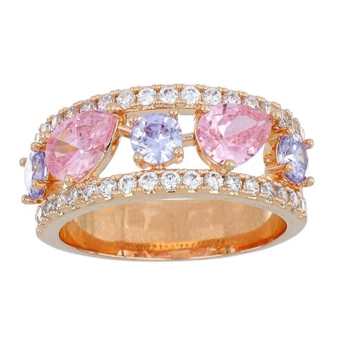 Anillo Alianza con Circonita Lavande y Rosa Oro Farfalla Bonetti