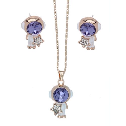 Juego Arete y Dije Astronauta con Estrella Acabado en Chapado Oro Rosa Camilla