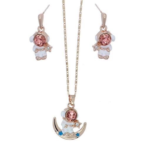 Juego Arete y Dije Astronauta con Luna Acabado en Chapado Oro Rosa Camilla