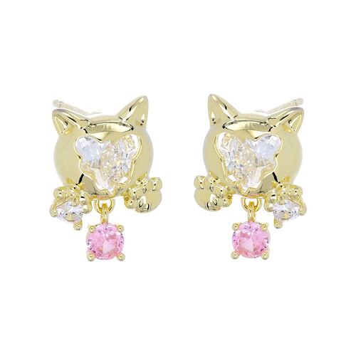 Arete Gatito Acabado en Chapado Oro Cherie