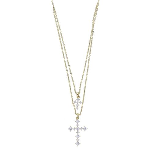 Gargantilla Doble Cadena Cruces con Circonita Blanca Oro Korei