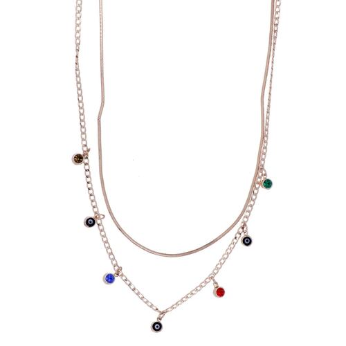 Gargantilla Doble Cadena con Chatones Multicolor Acabado en Chapado Oro Rosa Cherie