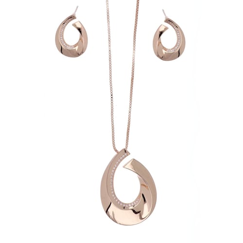 Juego Arete y Dije Geometrico Acabado en Chapado Oro Rosa Cherie