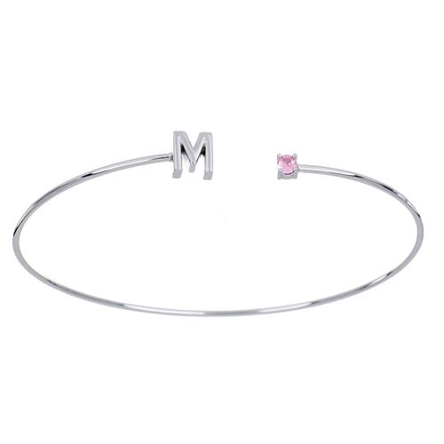 Anillo Abierto Letra M Acabado en Rodio Plata 925 Ziane