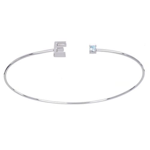 Anillo Abierto Letra E Acabado en Rodio Plata 925  Ziane