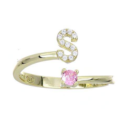 Anillo Abierto Letra S Acabado en Chapado Oro Plata 925 Ziane