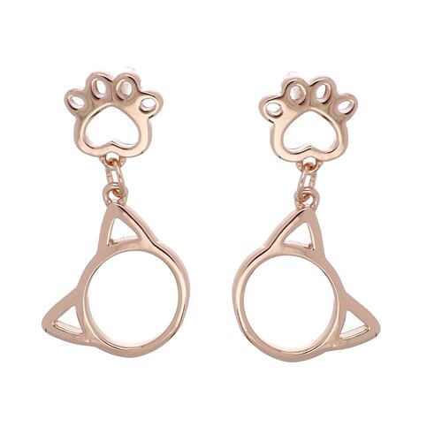 Aretes Gatito y Huella Chapado Oro Rosa Plata 925 Ziane