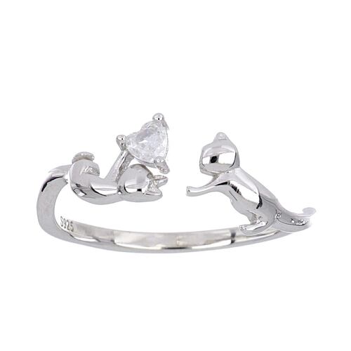 Anillo Pareja Gatitos Abierto Acabado en Rodio Plata 925 Ziane