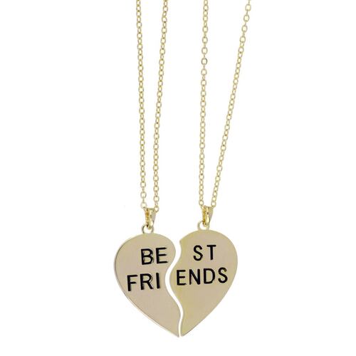Set 2 Dijes Con Cadena Mejores Amigos Con Corazón Dividido Acabado En Chapado Oro Korei