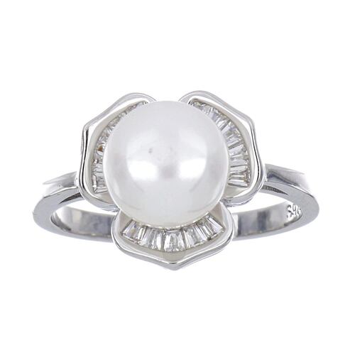 Anillo con Perla Blanca Plata .925 Rodio Farfalla 925