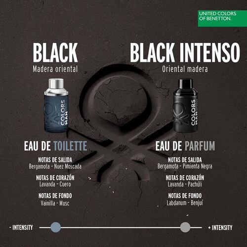 Set para Hombre Benetton Colors Black Intenso Fragancia EDP100ml + Vial 10ml